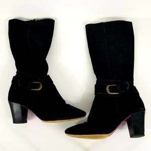 TWIGGY LONDON BLACK SUEDE HIGH HEEL BOOTS SIZE 8M